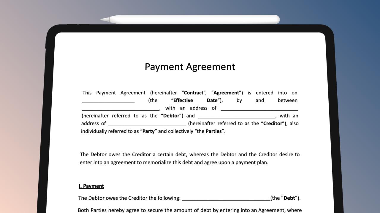 Payment agreement form