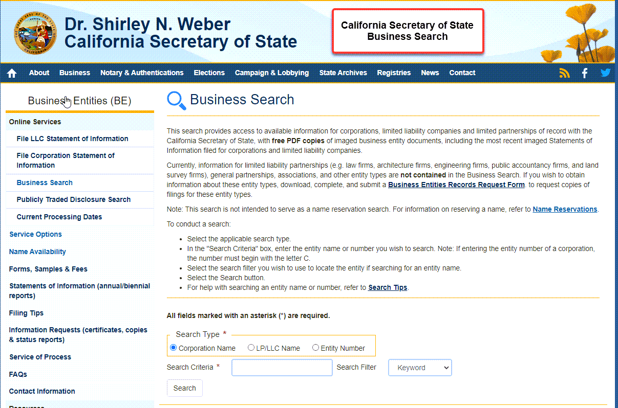 California secretary of state business search