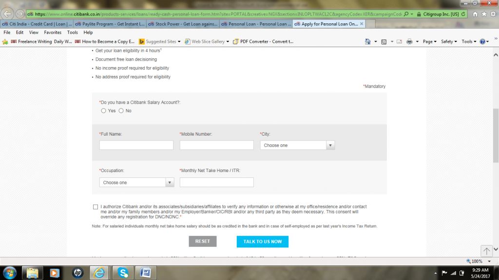 Citibank mortgage application