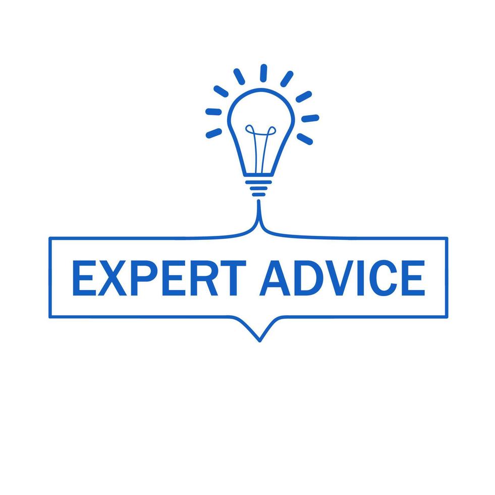 Expert advice. Expert advice badge icon with lightbulb. Expert advice ...