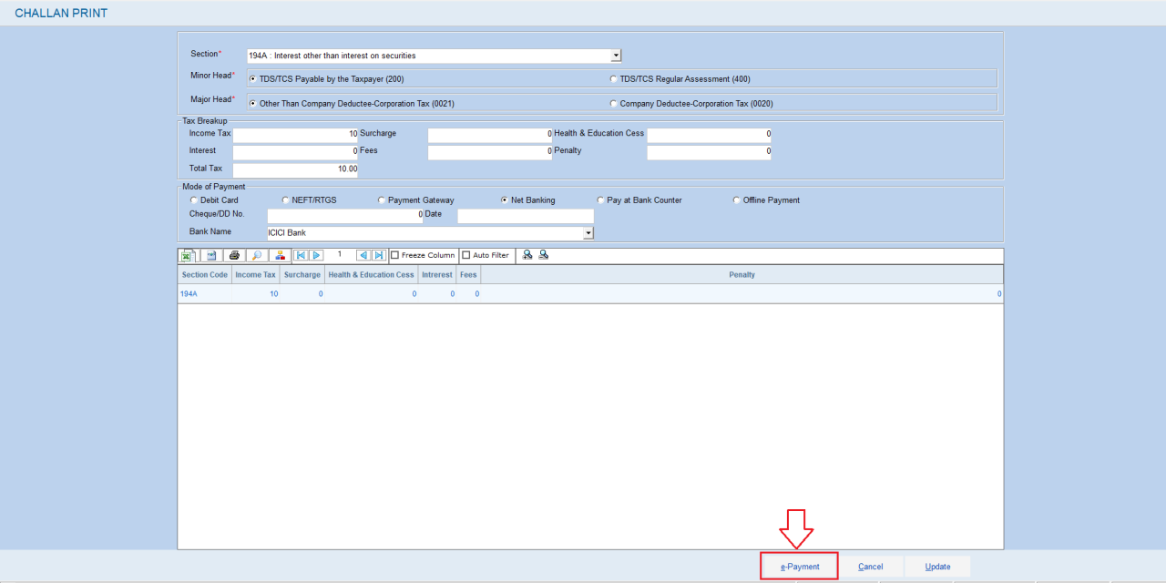 Challan Payment