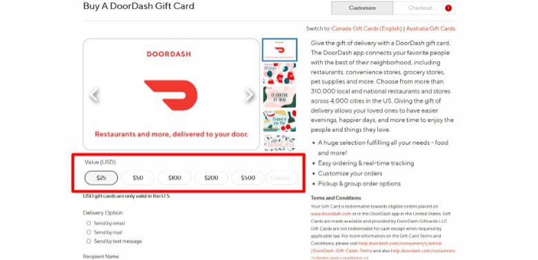 DoorDash Gift Card Christmas Gift Cards