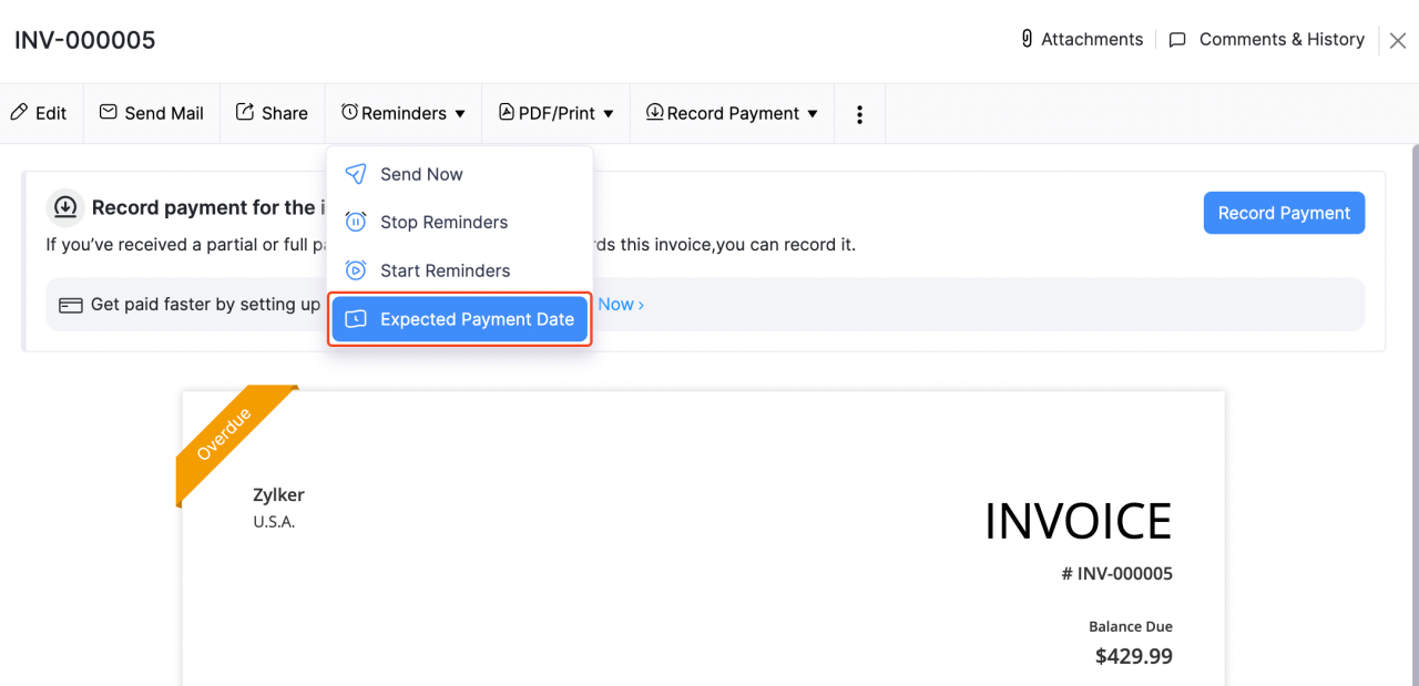 Payment date of an invoice — Reckon Community