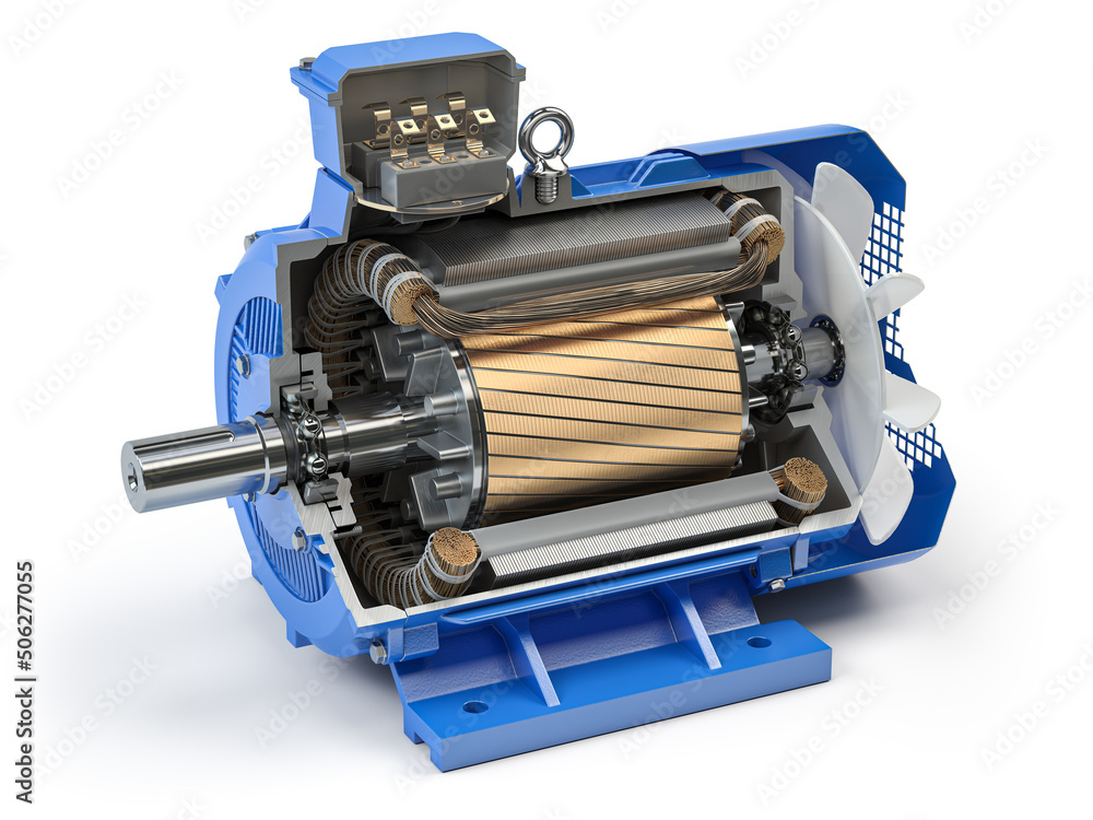 Cross section of Industrial electric motor. Electric motor parts and ...